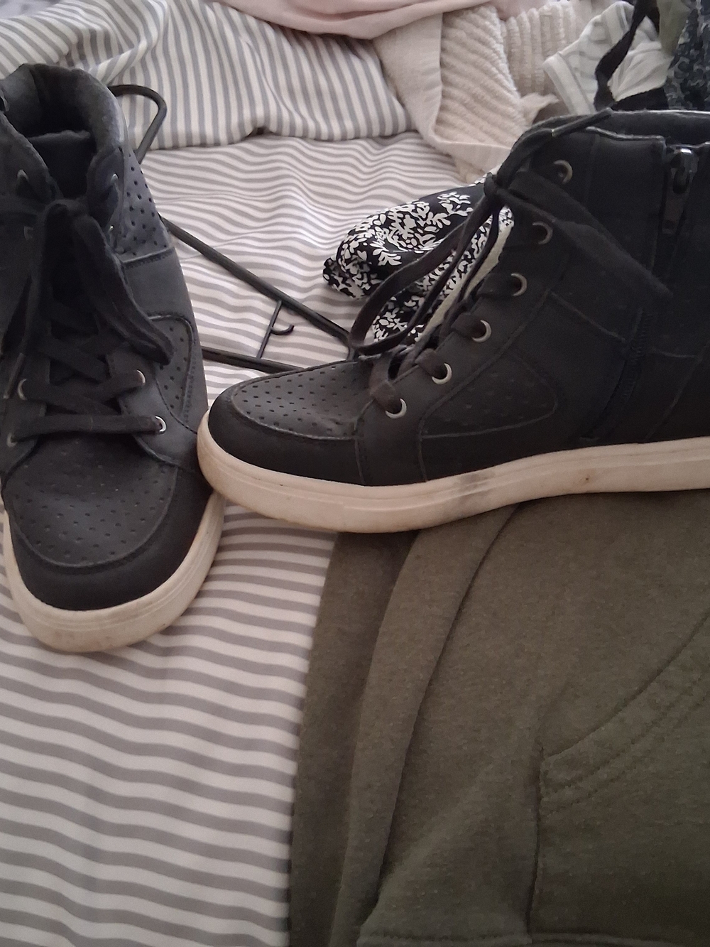 Men's Black High-Top Sneakers with White Sole